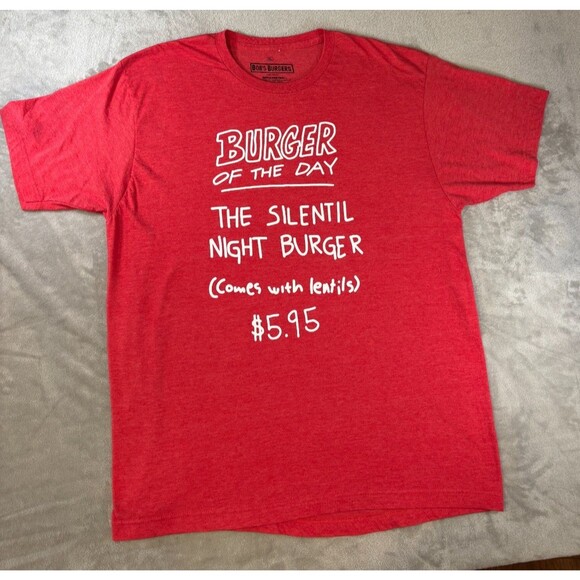 Bob’s Burgers Christmas Shirt XL ‘Silentil Night Burger’ Funny TV Show Tee Red - Picture 5 of 5